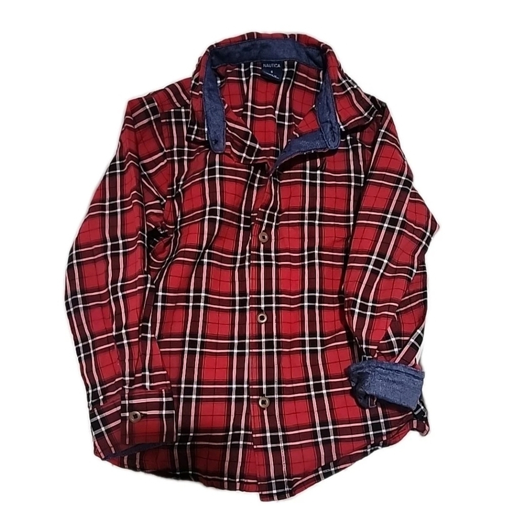 Nautica Kids Red and Blue Plaid Button Down Shirt